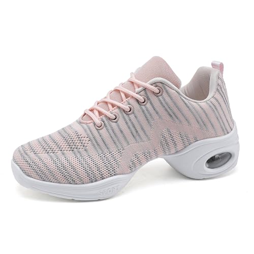 Damen Tanzschuhe Mesh Jazzschuhe Lace Up Atmungsaktiv Tanz Training Tanzsneaker Plattform Modern Dancesneaker Fitness Yoga Rosa 42 von FLIOZY