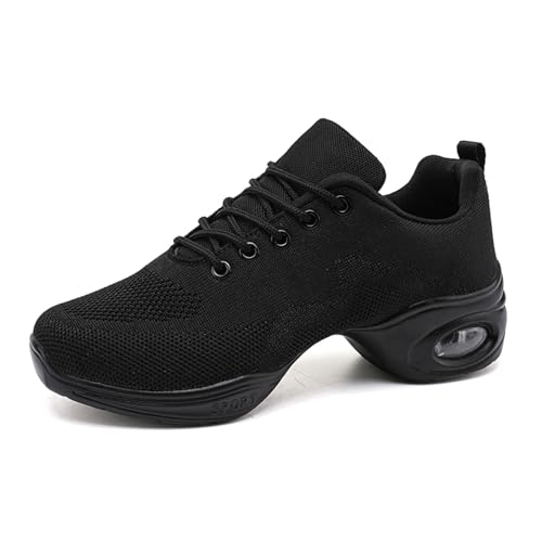 Damen Tanzschuhe Mesh Jazzschuhe Lace Up Atmungsaktiv Tanz Training Tanzsneaker Plattform Modern Dancesneaker Fitness Yoga Schwarz 37 von FLIOZY