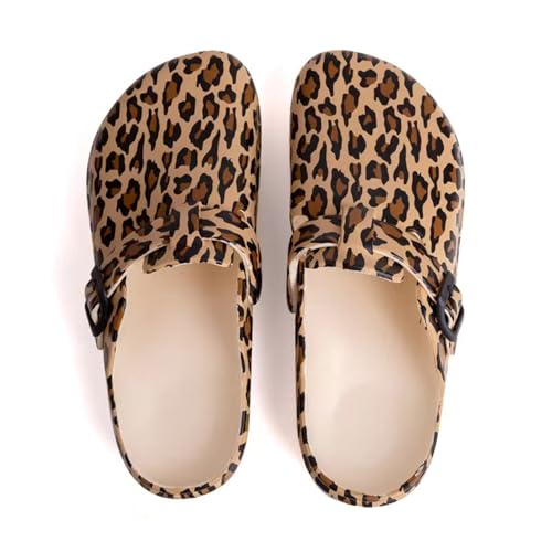 FLIOZY Damen Clogs mit Leopard Muster – Leichte Slip-On Eva Mules Bequeme & rutschfeste Gartenschuhe für Küche Klinik Reisen & Alltag von FLIOZY