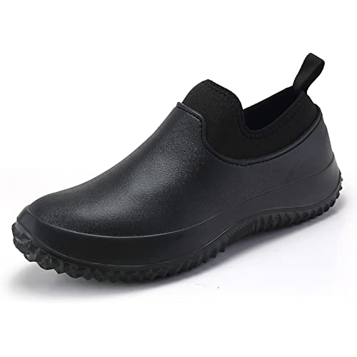 FLIOZY Damen Herren Gartenschuhe Küchenschuhe Kochschuhe Regenstiefel Erwachsene Rutschfester wasserdichte Arbeitsschuhe Küchenschuhe Krankenschwester Schuhe Sicherheitsschuhe Schwarz 42 von FLIOZY