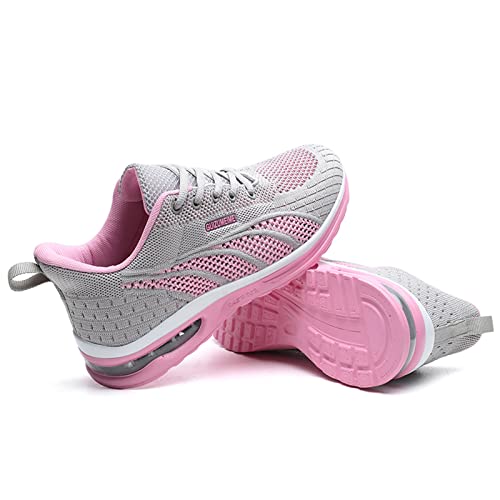 FLIOZY Damen Laufschuhe Air Cushion Leichte Atmungsaktiv Turnschuhe Straßenlaufschuhe Sportschuhe Mode Bequem Weich Joggingschuhe Outdoor Walking Gym Freizeitschuhe Grau/rosa 37 von FLIOZY
