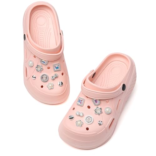 FLIOZY Damen Plateau-Clogs mit 5 cm Absatz, Leichte Garten- und Arbeitsschuhe zum Hineinschlüpfen, Modische Keilsandalen mit Funkelnden Strassverzierungen, rutschfeste Sohle von FLIOZY