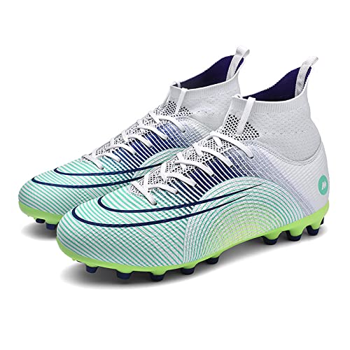 FLIOZY Fußballschuhe Herren High Top Spikes Cleats Football Schuhe Kinder Professionelle Athletics Trainingsschuhe Outdoor Turnschuhe Cyan Stollen 35 von FLIOZY