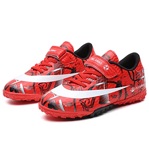 FLIOZY Fußballschuhe Kinder Soccer Trainingsschuhe Jungen Professionelle Athletics Leicht Sportschuhe Jugendliche Outdoor Football Schuhe Rot 30 von FLIOZY