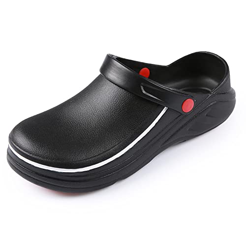 FLIOZY Gartenschuhe Herren Damen Küchenarbeits Schuhe wasserdichte rutschfest Medizinische Schuhe Küche Garten Krankenhaus Unisex Schwarz 46/47 von FLIOZY