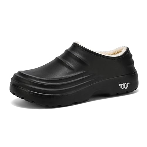 FLIOZY Gefütterte Winter Clogs Damen & Herren – wasserdichte Garten- und Küchenschuhe, rutschfeste Eva Hausschuhe mit Warmem Fleecefutter, Bequeme Arbeits- und Outdoor Pantoletten Black 38 von FLIOZY