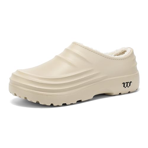 FLIOZY Gefütterte Winter Clogs Damen & Herren – wasserdichte Garten- und Küchenschuhe, rutschfeste Eva Hausschuhe mit Warmem Fleecefutter, Bequeme Arbeits- und Outdoor Pantoletten White 36 von FLIOZY