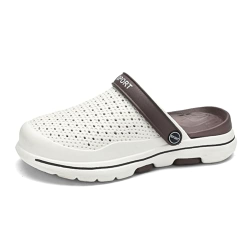 FLIOZY Herren-Sandalen, atmungsaktiv, Netzstoff, Wanderschuhe, Sneaker, offener Rücken, Schlupfschuhe, schnelltrocknende Hausschuhe, Weiß / Braun, 38.5 EU von FLIOZY