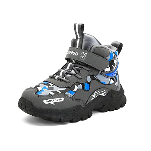 FLIOZY Jungen Mädchen Warm Gefütterte rutschfest Wanderstiefel Kinder Trekking Wanderhalbschuh Mode Outdoor Winterschuhe Trekkingschuhe Schneestiefel Bequem Winterboots Schwarz/Grau 35 von FLIOZY