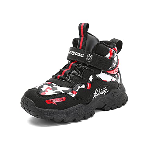 FLIOZY Jungen Mädchen Warm Gefütterte rutschfest Wanderstiefel Kinder Trekking Wanderhalbschuh Mode Outdoor Winterschuhe Trekkingschuhe Schneestiefel Bequem Winterboots Schwarz/Rot 33 von FLIOZY