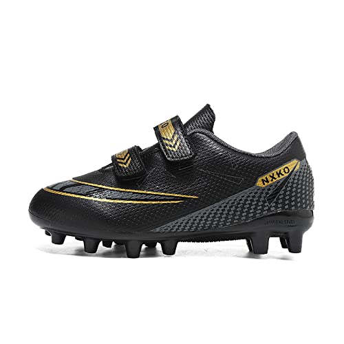 FLIOZY Kinder Fußballschuhe Professionelle Athletics Spike Cleats Soccer Trainingsschuhe Jungen Klettverschluss Leicht Sportschuhe Jugendliche Outdoor Football Schuhe Schwarz Stollen 31 von FLIOZY