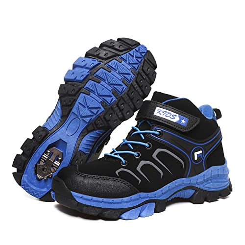 FLIOZY Kinder Trekking Wanderhalbschuh Jungen Warm Gefütterte Winterschuhe Mädchen Outdoor Bequem rutschfest Schneestiefel Wanderstiefel Winterboots Trekkingschuhe Schwarz/Blau 34 von FLIOZY