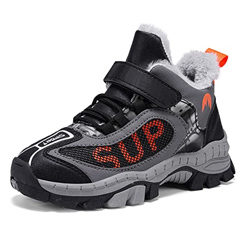 FLIOZY Kinder Trekking Wanderhalbschuh Jungen Winterschuhe mit Warmem Gefüttert Winterstiefel Outdoor Wasserdicht rutschfest Winter Kinderschuhe Grau 31 von FLIOZY