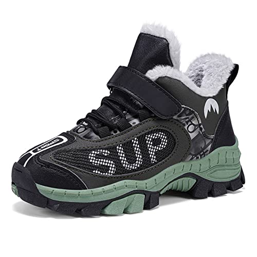 FLIOZY Kinder Trekking Wanderhalbschuh Jungen Winterschuhe mit Warmem Gefüttert Winterstiefel Outdoor Wasserdicht rutschfest Winter Kinderschuhe Grün 37 von FLIOZY