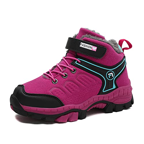 FLIOZY Kinder Trekking Wanderhalbschuh Schneestiefel Jungen Mädchen Warm Gefütterte Winterschuhe Outdoor Winterboots Trekkingschuhe rutschfest Bequem Wanderstiefel Rosa 30 von FLIOZY