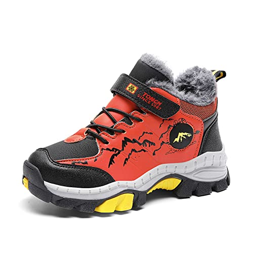 FLIOZY Kinder Winterschuhe Warm Gefüttert Wanderhalbschuh Jungen Mädchen rutschfest Winterstiefel Baumwollschuhe Trekkingschuhe Outdoor Bequem Winterboots Orange 34 von FLIOZY