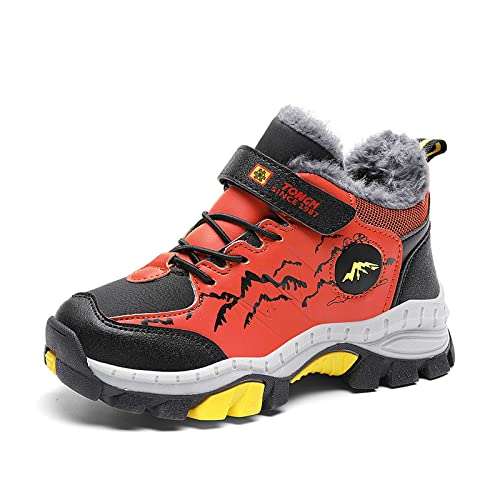 FLIOZY Kinder Winterschuhe Warm Gefüttert Wanderhalbschuh Jungen Mädchen rutschfest Winterstiefel Baumwollschuhe Trekkingschuhe Outdoor Bequem Winterboots Orange 35 von FLIOZY