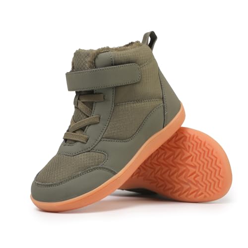 FLIOZY Kinder Winterstiefel mit breiter Zehenbox Jungen Mädchen rutschfest wasserdicht Sohle Minimalist Pelz warm Knöchel Winter Schneestiefel Schuhe für Kleinkinder kleine Kinder grün 31 von FLIOZY