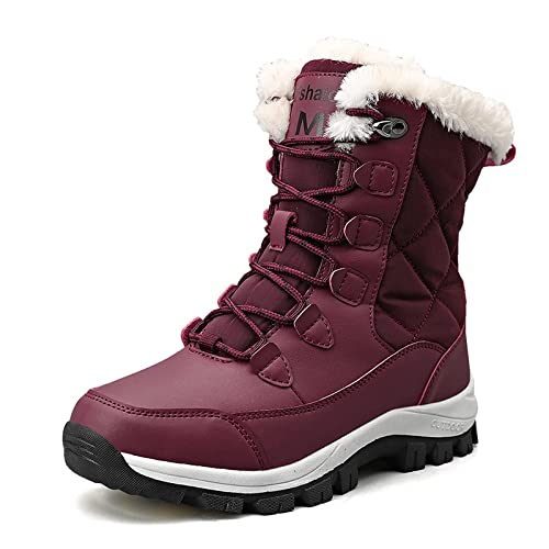 FLIOZY Schneestiefel Damen Winterstiefel Warme Gefütterte Wasserdicht Trekkingschuhe Winterschuhe Outdoor Anti-Rutsch Winterboots Schnürstiefel Wanderschuhe Rot 39 von FLIOZY