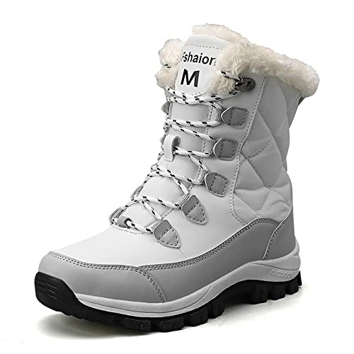 FLIOZY Schneestiefel Damen Winterstiefel Warme Gefütterte Wasserdicht Trekkingschuhe Winterschuhe Outdoor Anti-Rutsch Winterboots Schnürstiefel Wanderschuhe Weiß 41 von FLIOZY