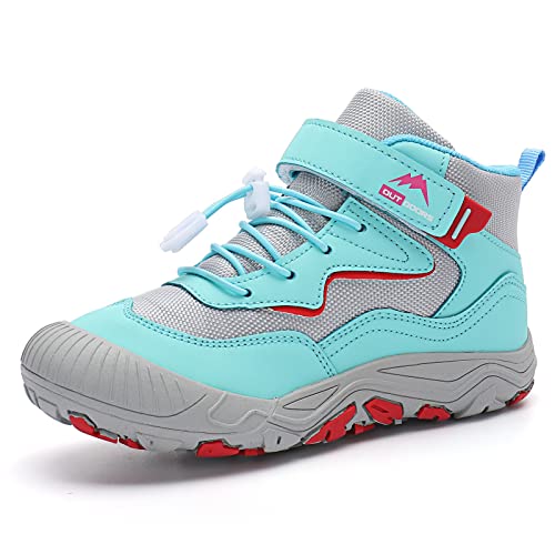 FLIOZY Wanderschuhe Kinder Rutschfest Leicht Wanderstiefel Jungen Mädchen Atmungsaktive Trekking Wanderstiefel Sneaker Cyan 34 von FLIOZY