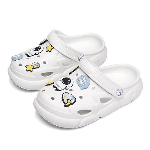 Gartenschuhe Clogs Mädchen Jungen Cartoon Rutschen Clogs Hausschuhe Kinder rutschfeste Leicht Sandalen Gartenclogs Weiß 19 von FLIOZY