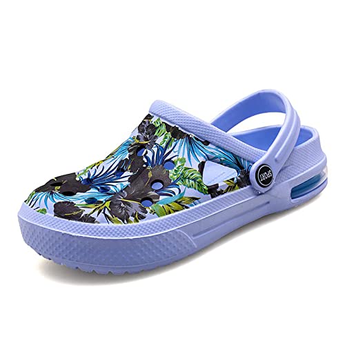 Herren Damen Clogs Pantoletten Gartenschuhe Sommer rutschfest Strand Sandalen Indoor Outdoor Atmungsaktiv Gartenclogs Hausschuhe Blau 36 von FLIOZY