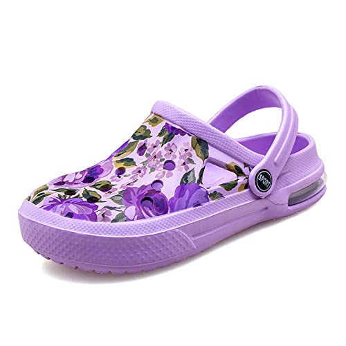 Herren Damen Clogs Pantoletten Gartenschuhe Sommer rutschfest Strand Sandalen Indoor Outdoor Atmungsaktiv Gartenclogs Hausschuhe Violett 38 von FLIOZY