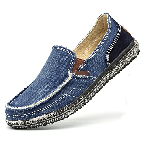 Herren Espadrillas Atmungsaktive Freizeitschuhe Flache Schuhe Leicht Segeltuchschuhe Außenbereich Mokassins Laufschuhe Bootsdeckschuhe Blau 39 von FLIOZY