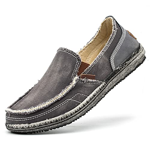 Herren Espadrillas Atmungsaktive Freizeitschuhe Flache Schuhe Leicht Segeltuchschuhe Außenbereich Mokassins Laufschuhe Bootsdeckschuhe Grau 46 von FLIOZY