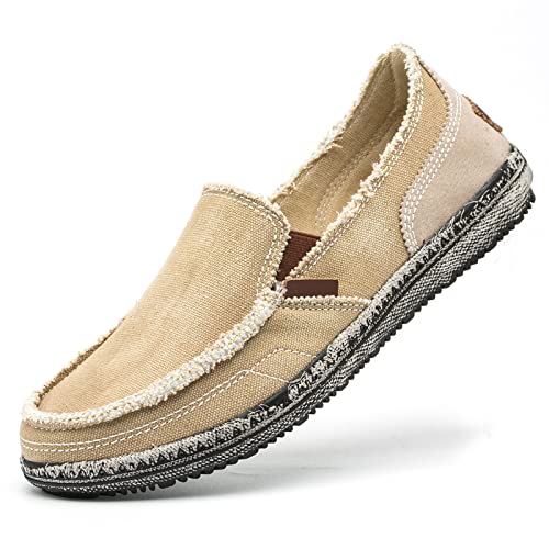 Herren Espadrillas Atmungsaktive Freizeitschuhe Flache Schuhe Leicht Segeltuchschuhe Außenbereich Mokassins Laufschuhe Bootsdeckschuhe Khaki 43 von FLIOZY