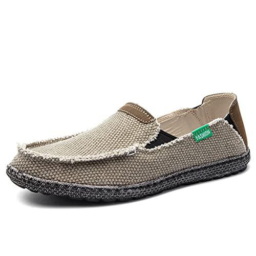 Herren Espadrilles Segelschuhe Faulenzer Flache Freizeitschuhe Atmungsaktive Fahrschuhe Bequeme Slipper Bootsschuhe Deckschuhe Khaki 45 von FLIOZY
