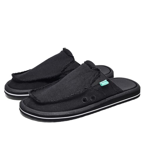 Herren Slipper aus Canvas – Bequeme Slip-On Schuhe mit offenem Rücken Atmungsaktiv und Leicht – Freizeit Hausschuhe für Garten Reisen Gehen und den Alltag von FLIOZY