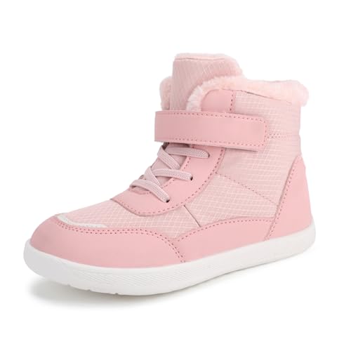 Kinder Barfuß Winterstiefel mit Breiter Zehenbox Jungen Mädchen Rutschfest Wasserdicht Nullabsatz Minimalistisch Warm Knöchel Schneestiefel High Top Leicht Atmungsaktiv Laufschuhe für Kleinkinder von FLIOZY