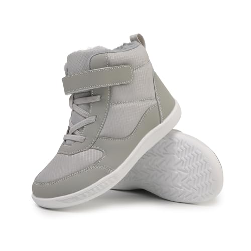 FLIOZY Kinder Winterstiefel mit breiter Zehenbox Jungen Mädchen rutschfest wasserdicht Sohle Minimalist Pelz warm Knöchel Winter Schneestiefel Schuhe für Kleinkinder kleine Kinder grau 25 von FLIOZY