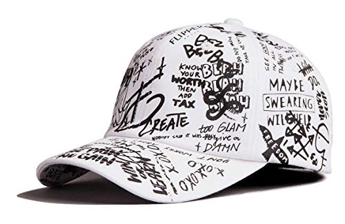 Flipper Designer Graffiti Doodle Baumwolle Baseball Cap für Herren Damen Kpop Hat mit gebogener Krempe, verstellbar, Weiß/Schwarz (XL ~ XXL), 7 3/8/7 5/8 von FLIPPER