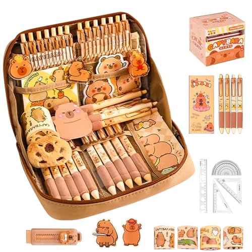 FLITI Capybara-Federmäppchen, Capybara-Schreibwarenset mit 12 Fächern, mit Stiften, Radiergummis, Linealen und Haftnotizen, Capybara-Federmäppchen mit großer Kapazität für Mädchen und Jungen von FLITI