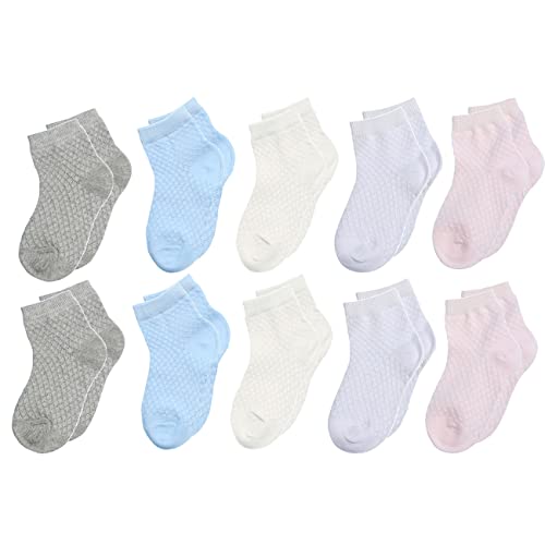 10 Paar Mädchen Socken Kinder Socke für Mädchen & Jungen Atmungsaktive Sommersocken aus dünner Baumwolle Kurze Sneaker Kindersocken mit weißem Mesh Mädchen Socken Kids Füßlinge Sneakersocken，Bunt von FLKAYJM