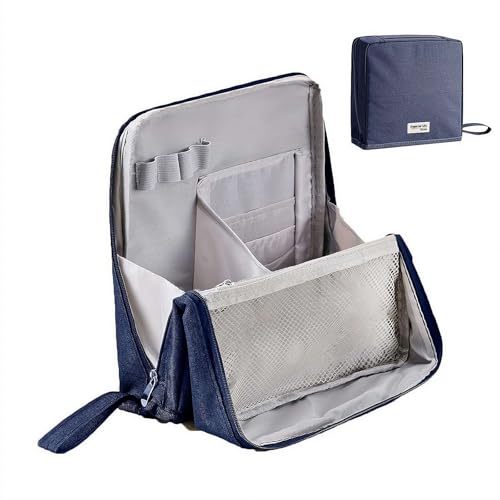 Doresty Make-up-Tasche, Mehrzweck-Make-up-Tasche, große Kapazität, Oxford-Stoff, Stehende Make-up-Tasche, Reise-Make-up-Organizer, tragbare wasserdichte Kosmetik-Kulturbeutel mit Fächern, Drak Blue Doresty Make-up-Tasche, Mehrzweck-Make-up-Tasche, große Kapazität, Oxford-Stoff, Stehende Make-up-Tasche, Reise-Make-up-Organizer, tragbare wasserdichte Kosmetik-Kulturbeutel mit Fächern, Drak Blue von FLKWOP