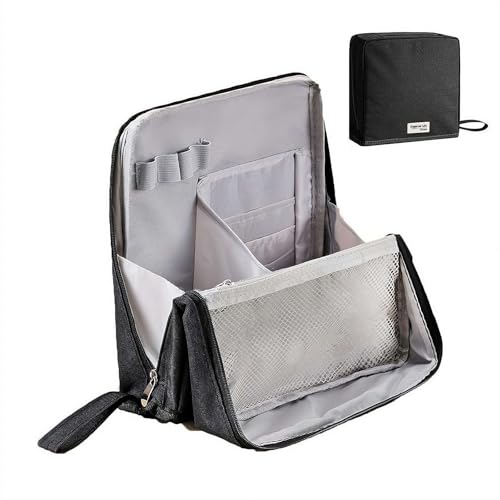 Doresty Make-up-Tasche, Mehrzweck-Make-up-Tasche, große Kapazität, Oxford-Stoff, Stehende Make-up-Tasche, Reise-Make-up-Organizer, tragbare wasserdichte Kosmetik-Kulturbeutel mit Fächern, Schwarz von FLKWOP