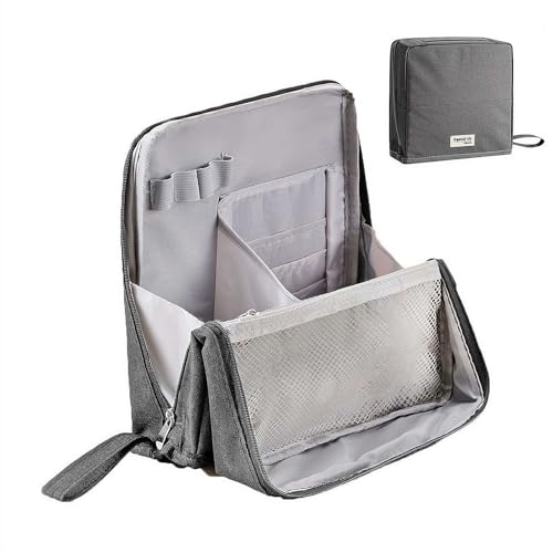 Doresty Make-up-Tasche, Mehrzweck-Make-up-Tasche, große Kapazität, Oxford-Stoff, Stehende Make-up-Tasche, Reise-Make-up-Organizer, tragbare wasserdichte Kosmetik-Kulturbeutel mit Fächern, grau Doresty Make-up-Tasche, Mehrzweck-Make-up-Tasche, große Kapazität, Oxford-Stoff, Stehende Make-up-Tasche, Reise-Make-up-Organizer, tragbare wasserdichte Kosmetik-Kulturbeutel mit Fächern, grau von FLKWOP
