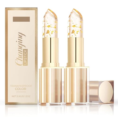 2 Pcs Transferproof Color Changing Lipstick, 24H Long-Lasting Hydration & Glossy Shine, Transparente Transferproof Gold Crystal Color Changing Lip Stick, Moisturizing Gloss 2 Pcs Transferproof Color Changing Lipstick, 24H Long-Lasting Hydration & Glossy Shine, Transparente Transferproof Gold Crystal Color Changing Lip Stick, Moisturizing Gloss von FLLUOUZH