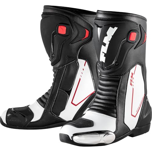 FLM Brooklands Motorradstiefel Lang – Metall Zehenschleifer – Reflexeinsatz – Polyurethan – Polyester – Gummisohle von FLM