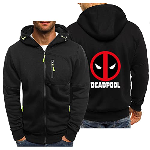 FLOATING Herren Übergangsjacke Deadpo-ol, Zipper Langarm Hoodie mit Kapuze, Street Style Sportjacke Hoodies-Black||L von FLOATING