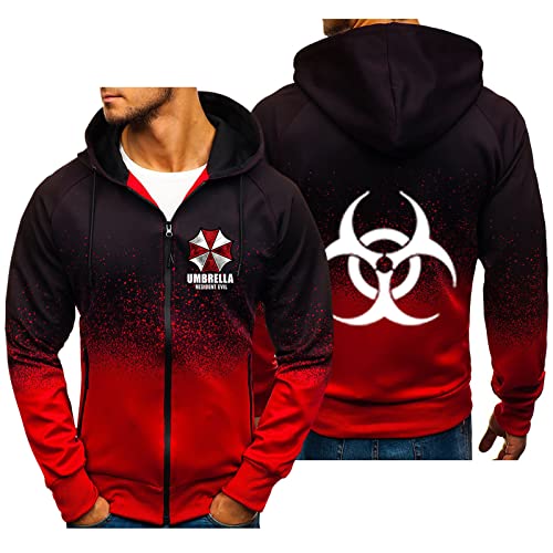 FLOATING Kapuzenjacke Hoodie Herren Resid.ent Evil, Zip Up Langarm Kapuzenpullover Sweatjacke, Vintage Kordelzug Kapuzenpullover Sweatjacke Top-Red||XXL von FLOATING