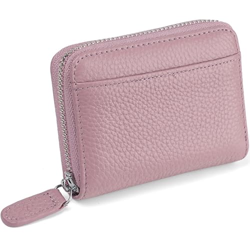 Geldbörse Damen mit RFID-Schutz, Portemonnaie Damen Klein aus Echtem Leder, Geldbeutel mit Reißverschluss und Viele Fächer, Mini Portmonee Kleines Für Frauen Mädchen, Eisrosa von FLOBBS