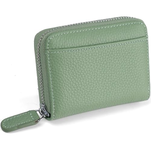 Geldbörse Damen mit RFID-Schutz, Portemonnaie Damen Klein aus Echtem Leder, Geldbeutel mit Reißverschluss und Viele Fächer, Mini Portmonee Kleines Für Frauen Mädchen, Hellgrün von FLOBBS