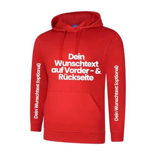 FLOCKex* personalisierter Hoodie | Kapuzenpullover mit Wunschtext auf Front- und Rückseite | Individuelles Design -Junggesellenabschied, Vatertag, Geburtstag & mehr | Top-Qualität | Unisex (Rot, S) von FLOCKex