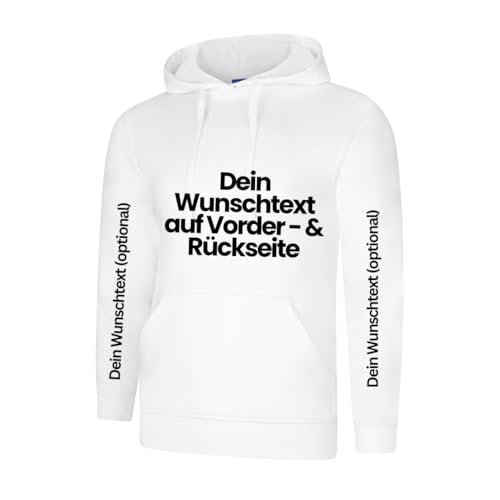 FLOCKex* personalisierter Hoodie | Kapuzenpullover mit Wunschtext auf Front- und Rückseite | Individuelles Design -Junggesellenabschied, Vatertag, Geburtstag & mehr | Top-Qualität | Unisex (Weiß, S) von FLOCKex