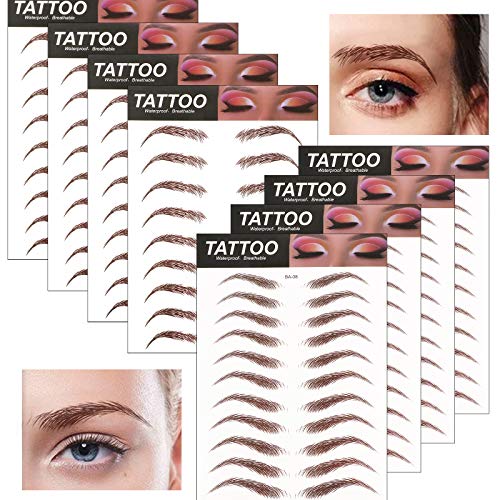 FLOFIA 8 Blatt 6D Augenbrauen Tattoo Aufkleber Augenbrauen Shaping Schablonen Eyebrow Tattoo Aufkleber Eyebrow Shaping Schablonen Damen Semi Permanent Haarähnlich Wasserdicht Falsch Augenbraue Braun von FLOFIA